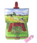 Limoges box easel - Monet's poppy field and paint tube