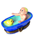 baby with duck in bathtub Limoges box