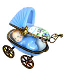 blue baby buggy Limoges box with baby boy