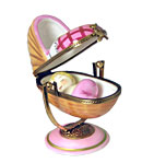 pink swinging cradle Limoges box with baby girl