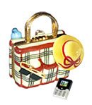 burberry plaid limoges box beach bag with hat, items and mobile phone 
