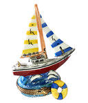 sailboat with striped sales and life preserver Limoges box