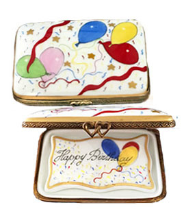 Limoges box birthday with balloons decor and card insert
