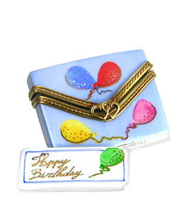 Limoges box Happy Birthday card in envelope with balloons