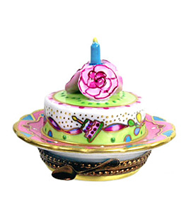 Limoges box birthday cake with roses and candle