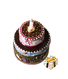 Limoges box chocolate two layer birthday cake with gift