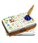 Calligraphy book Limoges box with inkwell and quill pen