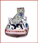 mother cat and kittens on pillow Limoges box