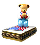 teddy bear praying God bless America Limoges box