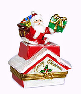 santa on roof limoges box - rochard