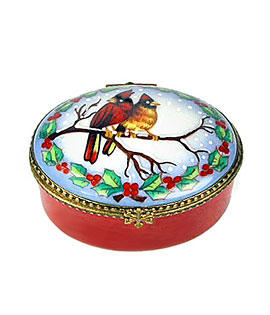 classic Limoges box pair of cardinals in snow