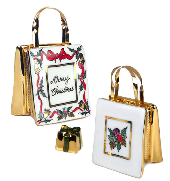 Christmas decor tote bag Limoges box with gift