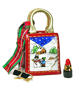 Christmas shopping bag Limoges bnox with scarf, lipstick, and glasses