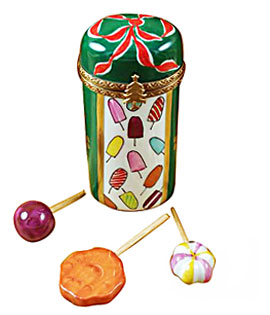 Christmas lollipops in canister Limoges box