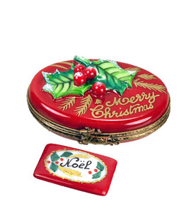 Classic Merry Christmas Limoges box with Noel card