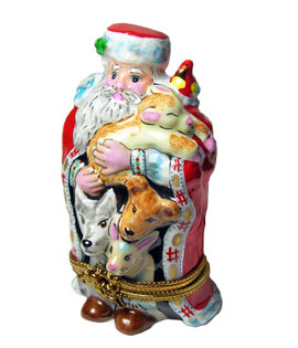 santa in red robe with animals Limoges box