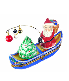 Santa fishing from canoe Limoges box
