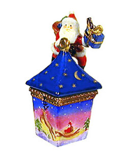 santa on Christmas scene lantern with gift