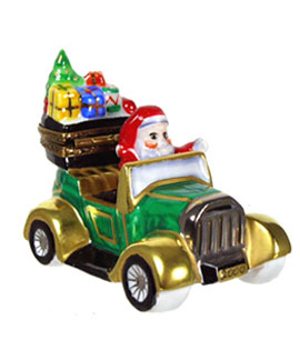 Limoges box Santa with gifts in Model T car