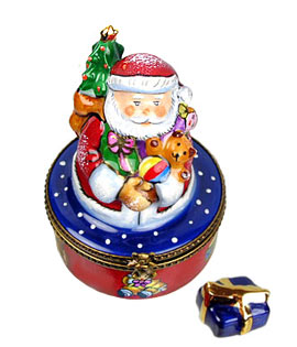Limogs box Santa with toys and removable gift