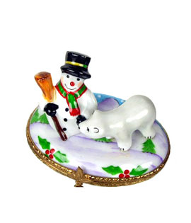 snowman with polar bear Limoges box