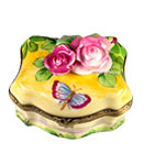 classic roses and butterflies yellow Limoges box