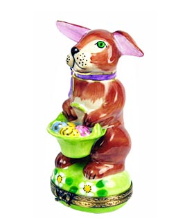 Limoges box brown bunny with egg basket