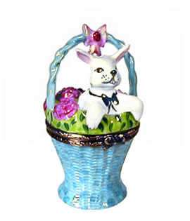 Limoges box white rabbit in basket