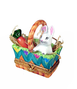 Limoges box in tulips decor with bunny and carrot