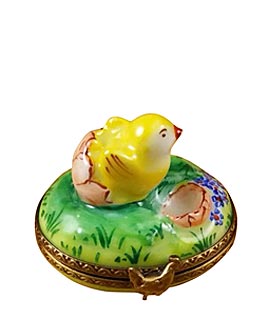 Limoges box spring chick hatching from egg