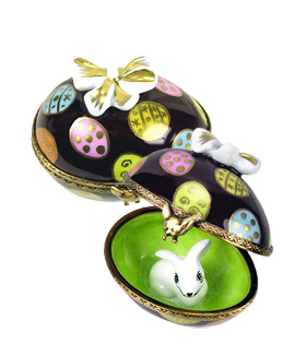 Chocolate egg Limoges box with bunny hiding