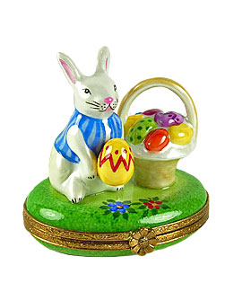 Easter bunny Limoges box with easter eggs basket