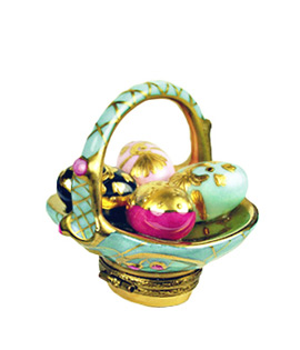 Aqua and gold Easter basket Limoges box with eggs