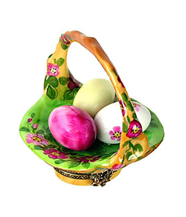 Limoges box flowered basket with painted eggs
