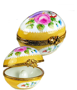 Limoges box classic flowered egg with small egg inside