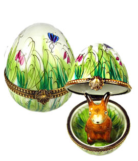 Limoges box painted egg with brown bunny