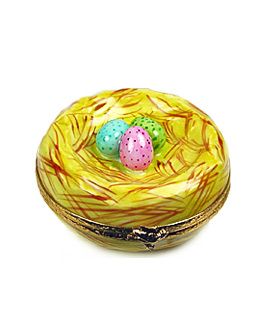 Limoges box bird's nest with colored eggs