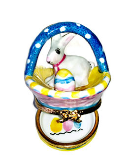 Limoges box white rabbit in colorful basket