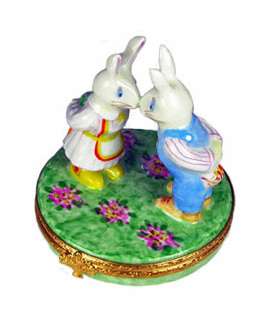 Rabbit sweethearts giving gifts Limoges box