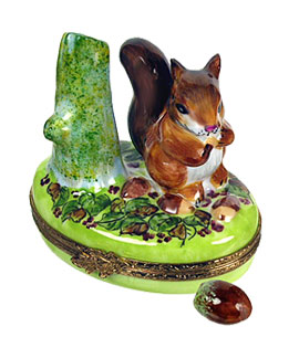Limoges box squirrel with acorn