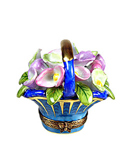 Limoges box calla lilies in blue and gold basket
