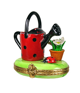 watering can with ladybug decor Limoges box