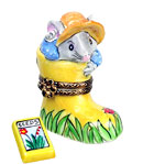 gardemer mouse in boot with seeds Limoges box