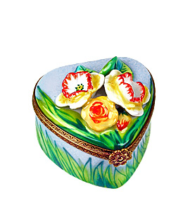 Limoges box heart with spring jonquils
