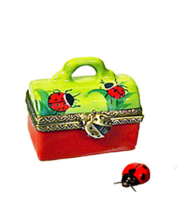 Lady bug case Limoges box with porcelain ladybug