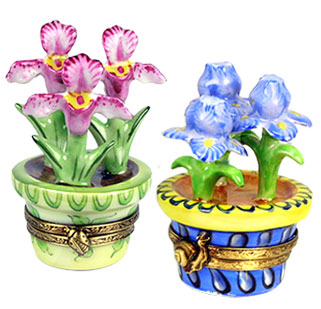 cachepot Limoges boxes -  iris and orchid from Chamart
