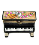Limoges box black upright piano with musical and flowers decor