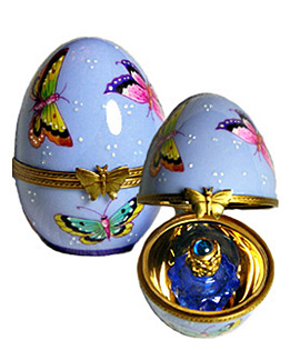Limoges box blue perfume egg with butterflies