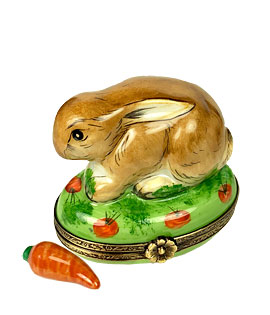 Limoges box brown bunny with porcelain carrot