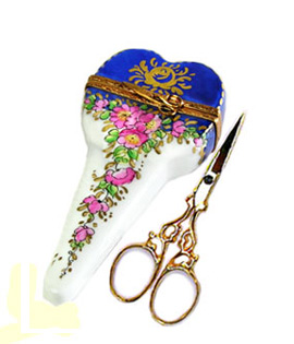 Limoges box rose decor scissors case with Euro scissors
